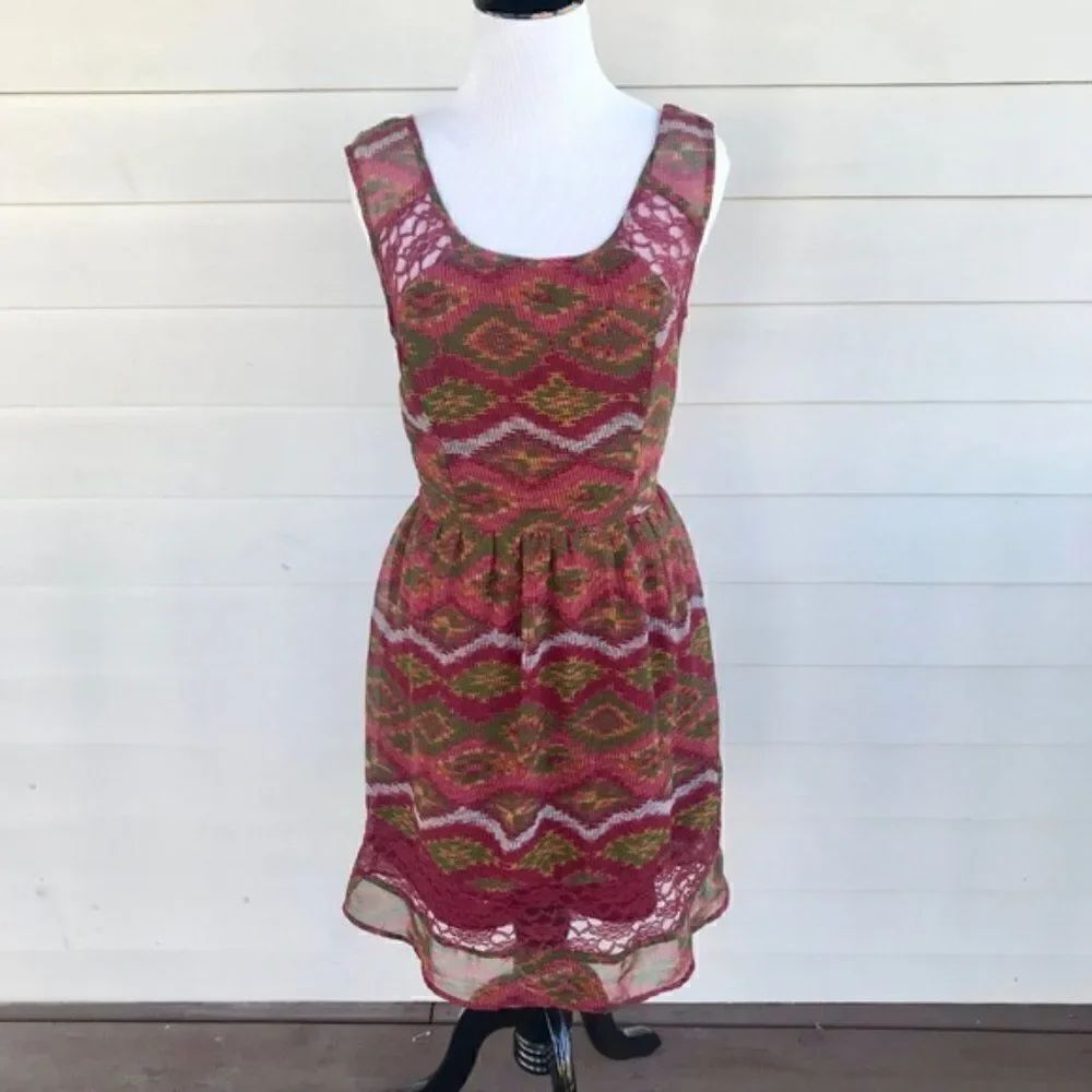 Band Of Gypsies Print Mini Dress Sz S